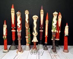 10 Vtg Early 1990/91 Jim Shore Pencil Folk Art Santa Figurine Signed