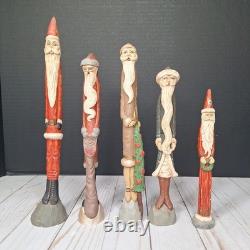 10 Vtg Early 1990/91 Jim Shore Pencil Folk Art Santa Figurine Signed