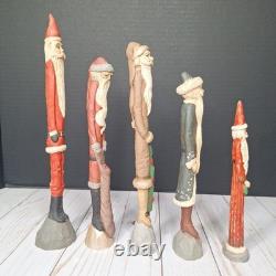 10 Vtg Early 1990/91 Jim Shore Pencil Folk Art Santa Figurine Signed