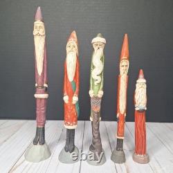 10 Vtg Early 1990/91 Jim Shore Pencil Folk Art Santa Figurine Signed