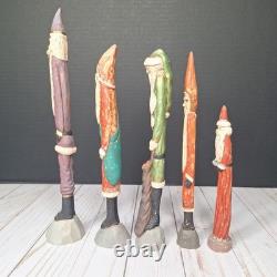 10 Vtg Early 1990/91 Jim Shore Pencil Folk Art Santa Figurine Signed