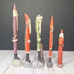 10 Vtg Early 1990/91 Jim Shore Pencil Folk Art Santa Figurine Signed