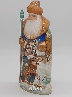 11 Wooden Santa Claus with owl Hand carved and painted figurine #1