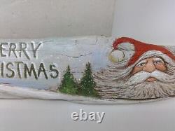 12/2011 Lisa Rogers Carved Driftwood Santa Merry Christmas Wall Plaque 15