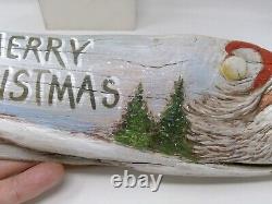 12/2011 Lisa Rogers Carved Driftwood Santa Merry Christmas Wall Plaque 15