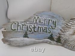 12/2011 Lisa Rogers Carved Driftwood Santa Merry Christmas Wall Plaque 19