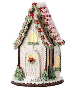 13 A-Frame Gingerbread White with Red Christmas Village House with Light Timer