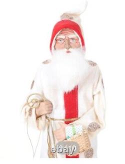 16 Paul Turner Paper Mache Santa Candy Container New With Tags White/Red Robe