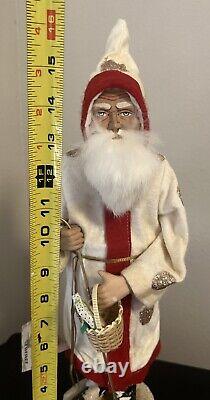 16 Paul Turner Paper Mache Santa Candy Container New With Tags White/Red Robe