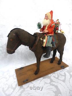 1900 German Santa Riding Nodder Donkey Pull Toy Large 12 Size Reduced Price