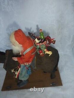 1900 German Santa Riding Nodder Donkey Pull Toy Large 12 Size Reduced Price