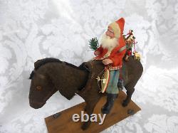 1900 German Santa Riding Nodder Donkey Pull Toy Large 12 Size Reduced Price