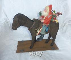 1900 German Santa Riding Nodder Donkey Pull Toy Large 12 Size Reduced Price