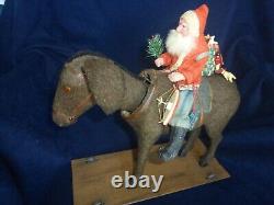 1900 German Santa Riding Nodder Donkey Pull Toy Large 12 Size Reduced Price