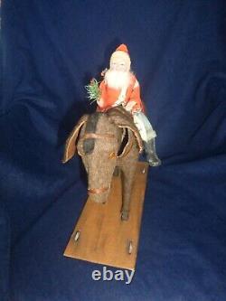 1900 German Santa Riding Nodder Donkey Pull Toy Large 12 Size Reduced Price