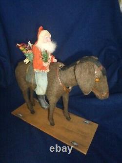 1900 German Santa Riding Nodder Donkey Pull Toy Large 12 Size Reduced Price