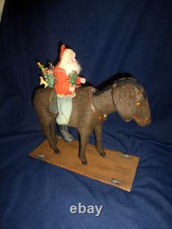 1900 German Santa Riding Nodder Donkey Pull Toy Large 12 Size Reduced Price