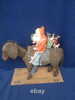 1900 German Santa Riding Nodder Donkey Pull Toy Large 12 Size Reduced Price