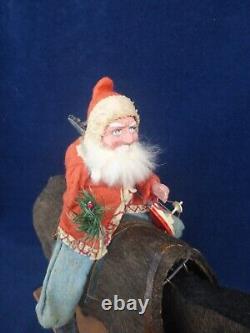 1900 German Santa Riding Nodder Donkey Pull Toy Large 12 Size Reduced Price