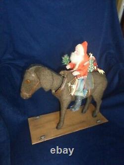 1900 German Santa Riding Nodder Donkey Pull Toy Large 12 Size Reduced Price