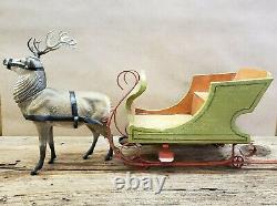 1930's Vintage Christmas Reindeer Candy Container with Sleigh