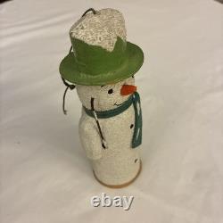 1930s Papier-mache standing Snowman, Cotton Carrot Nose. German Candy Cont