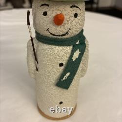 1930s Papier-mache standing Snowman, Cotton Carrot Nose. German Candy Cont