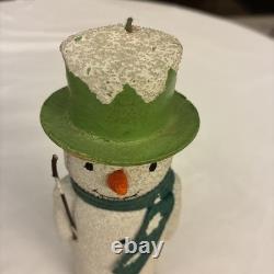 1930s Papier-mache standing Snowman, Cotton Carrot Nose. German Candy Cont