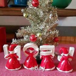 1950's Vtg Set 4 NOEL Letters Christmas Girl Pixie Figurines Holly Japan Lefton