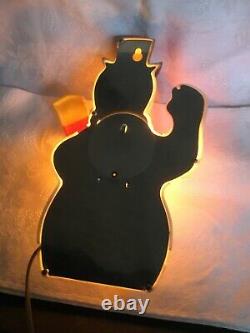 1950S PARAMOUNT LIGHTED SNOWMAN PLASTIC CHRISTMAS Tin Back Hang Or Stand RARE