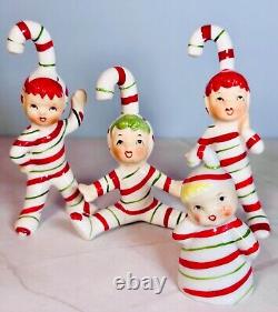 1950s Lefton Candy Cane Kids w Bonus Candy Cane Baby Bell