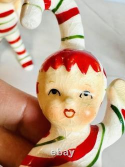 1950s Lefton Candy Cane Kids w Bonus Candy Cane Baby Bell