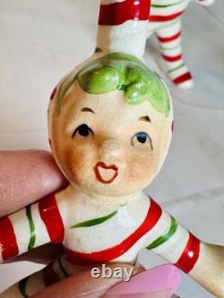 1950s Lefton Candy Cane Kids w Bonus Candy Cane Baby Bell