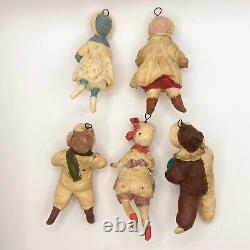 1960 Set of 5 Christmas New Year Vintage Handmade Paper Mache Doll Toy Boy Girl
