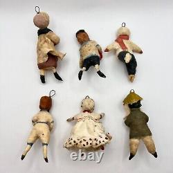 1960 Set of 6 Christmas New Year Vintage Handmade Paper Mache Doll Toy Boy Girls