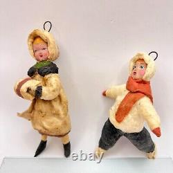 1960 Set of 6 Christmas New Year Vintage Handmade Paper Mache Doll Toy Boy Girls