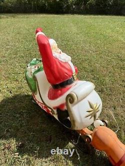 1970 Empire Santa in Sleigh Reindeer Blow Mold Runners Lighted Christmas