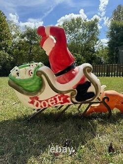 1970 Empire Santa in Sleigh Reindeer Blow Mold Runners Lighted Christmas