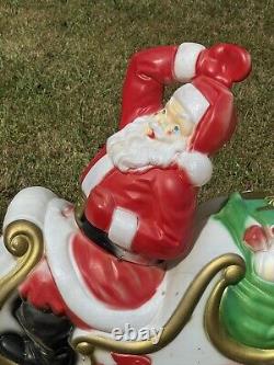 1970 Empire Santa in Sleigh Reindeer Blow Mold Runners Lighted Christmas