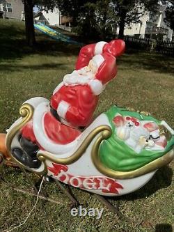 1970 Empire Santa in Sleigh Reindeer Blow Mold Runners Lighted Christmas