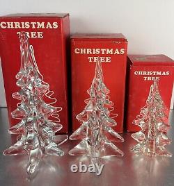 1970s Glass Christmas Tree Figurine with Original Box & RICH's tag, Set of 3