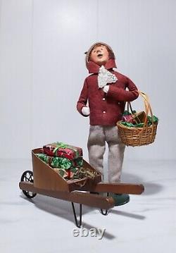 1997 BYER'S CHOICE The Carolers Boy Basket & Wheelbarrow Gifts Christmas Figure
