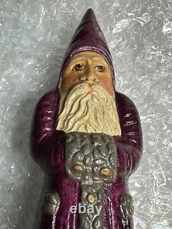 1997 Vaillancourt Folk Art #145 Belsnickle Purple Coat Gray Fur Trimmed Santa