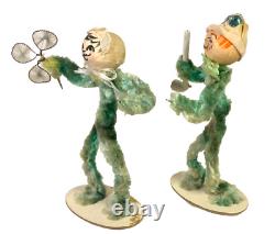 2 Leprechauns Chenille & Crepe Paper 7 St Patrick Day Figures Germany 30's RARE