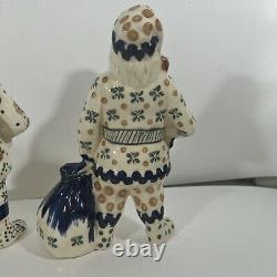 2 Rare Polish Poland Floral Pottery Santa Claus Standing Figurines 9 Toy Bag