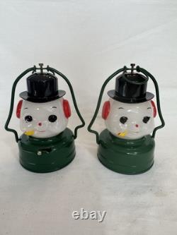 2 Vintage Amico Christmas Snowman Globe Lantern With Box Rare! Made In Japan