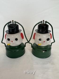 2 Vintage Amico Christmas Snowman Globe Lantern With Box Rare! Made In Japan