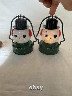 2 Vintage Amico Christmas Snowman Globe Lantern With Box Rare! Made In Japan