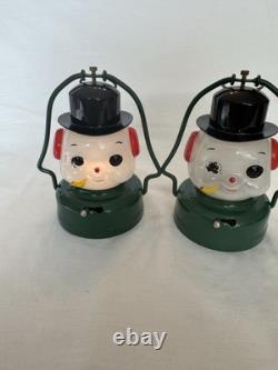 2 Vintage Amico Christmas Snowman Globe Lantern With Box Rare! Made In Japan