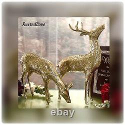 2 Vintage Brass Reindeer / Deer Christmas Holiday Winter Wedding a Pair